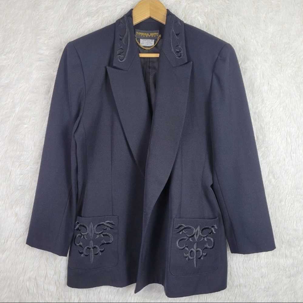 Vtg‎ Sz 10 Sandra Roth Ciaosport Black 100% Wool Blazer Jacket Business Classic